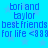 Blue background with light blue stars, repeated text 'bori and taylor best friends for life <9 8 8' in dark blue pixelated font.