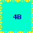 Pixelated cyan background with yellow square border, four blue '4B' text elements at corners, and central cross of alternating yellow-green squares.