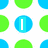 Pixelated pattern of blue and green circles on white background with partial text elements 'I Love' and 'Freddie' in blue-outlined white letters.