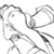 Static grayscale stick figure icon with abstract flowing lines and rounded shapes on white background, rendered in low-resolution pixel art style.