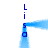 Blue pixelated text forms a symmetrical frame with 'L' at top corners, 'i' below each L, and 's' at bottom corners; central area is empty white space.