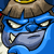 Pixelated blue-skinned cartoon character with brown hair, yellow crown, and sharp teeth in a static icon.