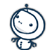 A cartoon character with a round head and body, small eyes, and a curved mouth appears in six showing slight variations in pose