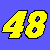 Blue background with yellow '48' and white 'Jimmie' text above a pixelated photo of a person wearing a cap.