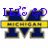 Blue 'LETS GO' text above a large dark blue M with yellow outline and 'MICHIGAN' banner, transitioning to 'BLUE' text over the same M.