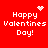 Red background with white pixelated text 'Happy Valentines Day!' and four distinct animated elements: a heart, sparkles, dots, and another sparkle pattern.