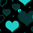 A static pattern of cyan hearts and the word 'Smile' repeated across a dark background with subtle heart outlines.