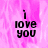 Pixelated text 'i love you' on a pink floral background with one gray