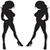 Two black silhouettes of a person with long hair, standing side-by-side in profile view against a white background.