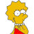 Pixelated character with yellow hair, white eyes with gray pupils, red dress, and gray checkered collar on white background