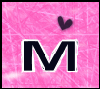 A static icon with a pink textured background, large black letter M outlined in white, and small dark purple heart above the right side of the M.