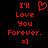 Red pixelated text and symbols on black background, with one version showing a heart symbol replacing the 'I' in 'I'll'.