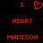 Red pixelated text and symbols on black background: 'I' above a heart symbol, then 'HEART', then 'MADISON' in three