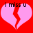 Two pink broken hearts on red background with black text 'i miss u' above each heart.