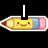 Pixelated pencil icons with smiling faces arranged in a with text overlays on a black background