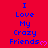 Red background with blue text reading "I Love My Crazy Friends" and pink heart symbols, arranged in a pattern with repeated text elements