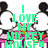Pixelated cartoon character with black ears and white face appears multiple times with green text overlays reading "I LOVE MY MICKEY" and "LOVE" on a white background.