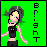 Pixelated character with gray hair and green earrings wears black crop top against bright green background, text 'BRIGHT' appears vertically.