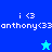 Pixelated icon with blue background split into two shades, displaying 'i <3 anthony<33' text and a star symbol that alternates between cyan and dark blue.