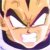 Pixelated close-up of a character's face with intense eyes, dark eyebrows, and an open mouth showing teeth.