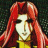 Pixelated static image of a figure with long red hair, pale skin, and dark eyes, wearing a yellow garment against a dark background.