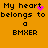 Orange background with black pixelated text reading "My heart belongs to a BMXER" and pink pixelated dots forming a heart shape above the word "heart."