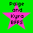 Four identical pink star-shaped icons with black text on a bright green background, each displaying 'Paige and Kyra BFBS' in pixelated font.