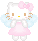 Pixelated Hello Kitty avatar with pink bow, light blue wings, and pink dress, static pose against gray background.