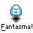 Pixelated icon shows a blue and purple ghost-like figure with glowing eyes, mouth, and circular base against gray background; text below reads 'Fantasma!' in bold black letters.