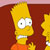 Pixelated cartoon character with yellow skin, large white eyes with black pupils, and orange shirt against dark red background.