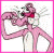 A 2x2 contact sheet of a Pink Panther animated icon showing three distinct frames with pink-themed text and character poses against white or gray backgrounds.