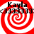 Red and white spiral pattern with black text "Kayla" above repeated "<333333" symbols across four identical