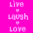 Pixelated text and heart symbols on a bright pink background with alternating light pink bars over specific words.