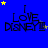 Blue background with "I LOVE DISNEY!!!" text and yellow/blue stars in a of