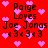 Red background with pink hearts and black text reading "Paige Loves Joe Jonas <3<3<3" in a pixelated style.