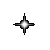 Three pixelated starburst icons in varying sizes and brightness levels on a gray background.