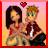 Pixelated cartoon-style icon shows two characters embracing under a red heart symbol, with text reading "marjan + chiara" on the right side.