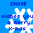 Blue background with white snowflake icons and blue text reading 'SHAYE wishes you a merry X-mas' in pixelated font.