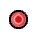 Two pixelated circular icons with concentric rings; left icon has black border with white pixels, right icon has white border with red gradient rings.