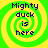 Four identical pixelated spiral icons with green and yellow concentric rings display the text "Mighty duck is here" in dark blue letters.