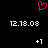 A static pixel art icon with a pink heart symbol above two identical white text strings on a black background.