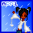 Pixel art character with dark skin and black pigtails holding a white lamp with a star, standing against a blue background with white lines.