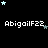 Pixelated text 'AbigailF22' repeated across a black background with scattered light blue and dark gray stars, some stars animate in sequence.