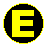 Yellow 'E' letter on black circular background with yellow border, transitioning through envelope symbols with blue outlines and yellow interiors