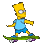 A 3x3 contact sheet of Bart Simpson animated frames showing him skateboarding in various poses with a gray background.