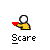 Pixelated character in yellow shirt holds red object, with variations including multiple characters and text "ahh" above them.