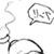 Static black-and-white pixelated icon featuring abstract curved lines and a speech bubble with internal symbols, rendered in low-resolution grayscale on white background.