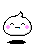 Pixelated white character with pink cheeks and a small blue mouth, shown in multiple expressions on gray background.
