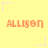 Yellow background with repeated orange text 'ALLISON' and scattered purple star outlines.