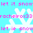 Pixelated cyan background with white snowflakes and repeated pink text 'let it snow' and 'rachelrox33' in a pattern